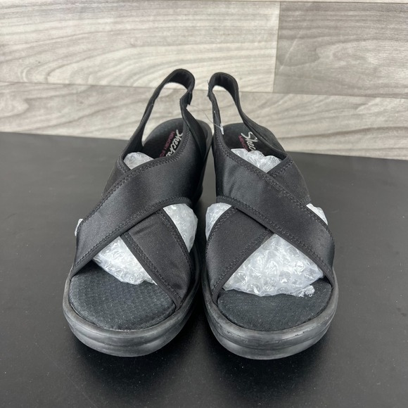 Skechers Cali Rumblers Sandals Women 9 Black Wedge Slingback Memory Foam Classic - Picture 5 of 16